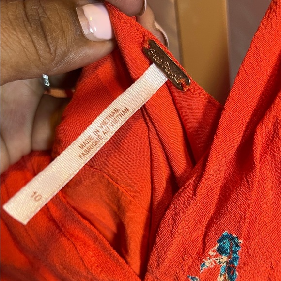 Free People Red Backless Dress with Floral Accents A0151 - Picture 2 of 4